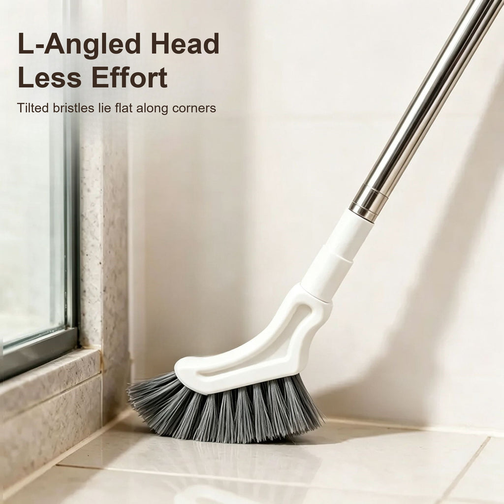L-angled brush head cleaning a shower corner