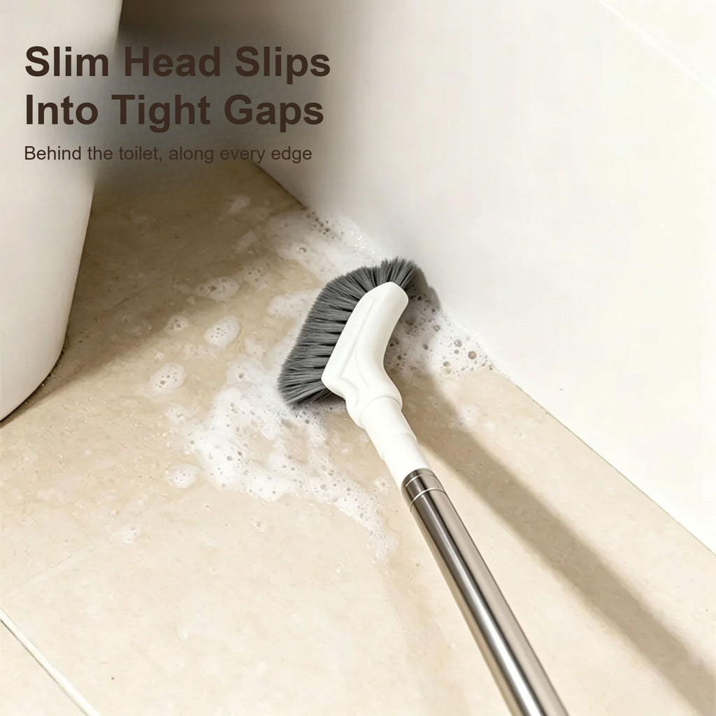 Slim brush head cleaning behind the toilet