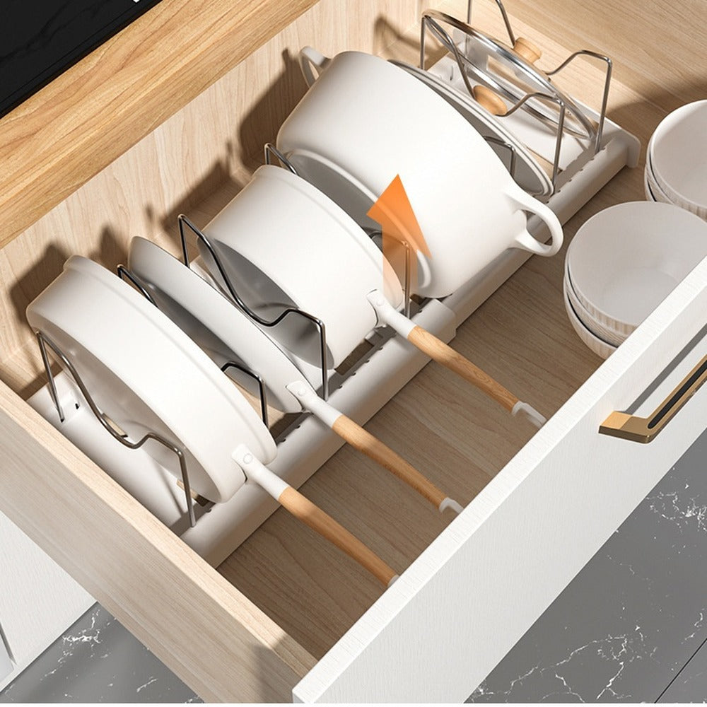 Pot rack inside a deep drawer