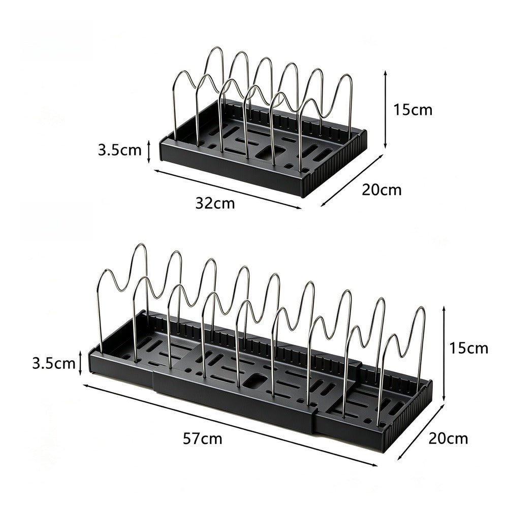 Black expandable pot rack with 7 dividers