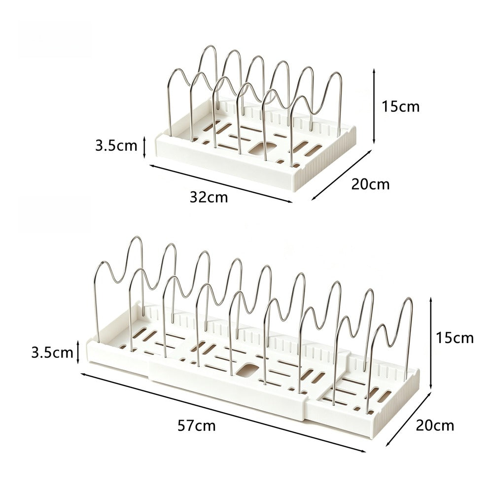White expandable pot rack with 10 dividers