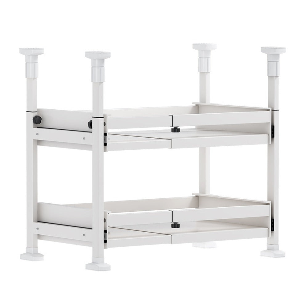 Adjustable tension-pole pull-out shelf frame
