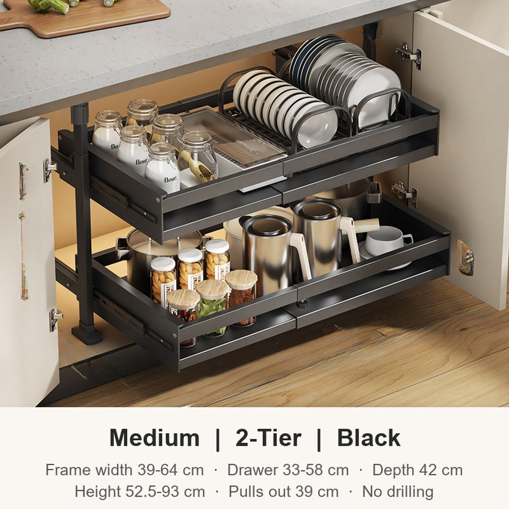 Medium 2 tier black expandable pull-out cabinet organizer