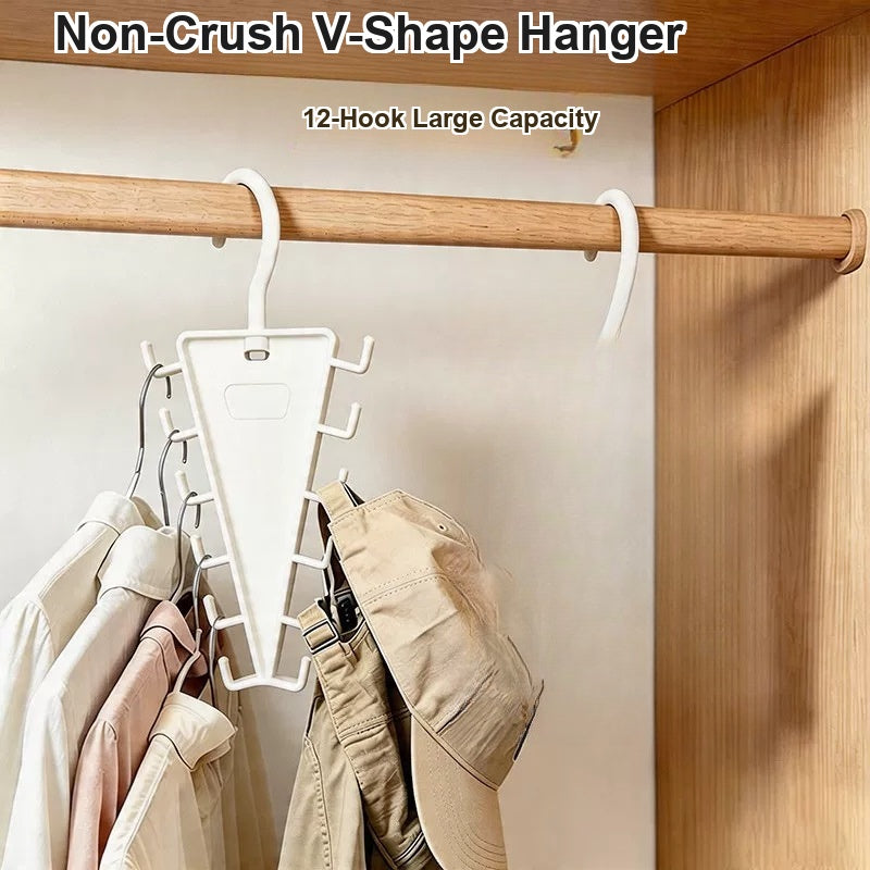 V-Shape Non-Crush Hanger with 12 Storage Hooks - Space-Saving Closet Organizer