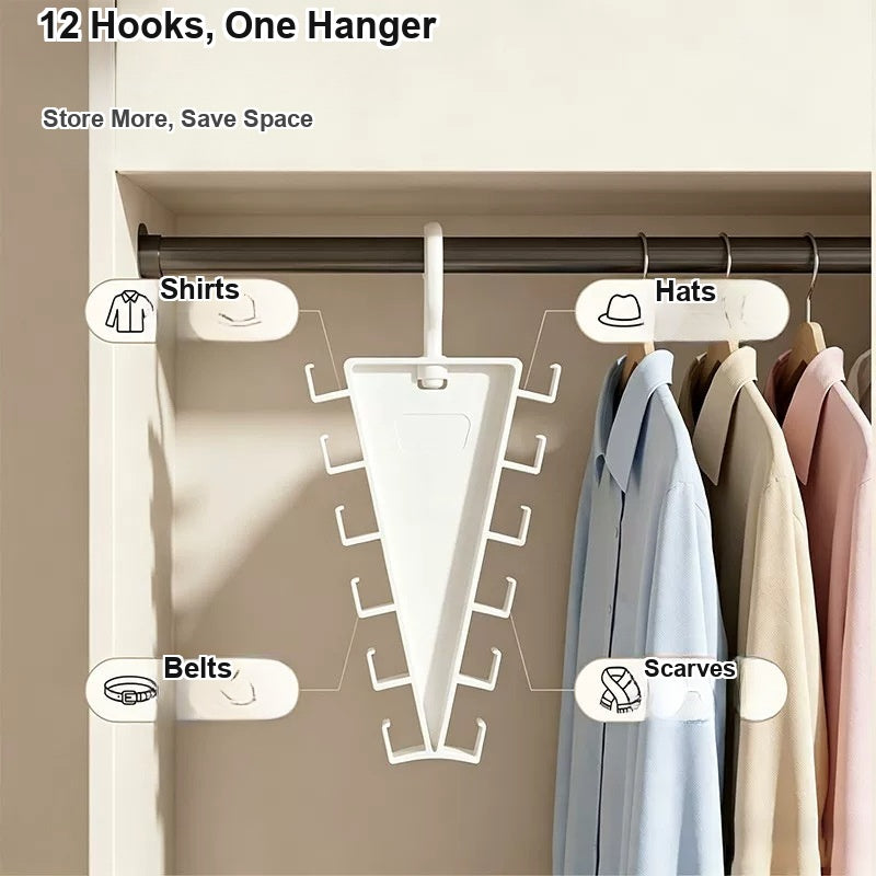 V-Shape Non-Crush Hanger with 12 Storage Hooks - Space-Saving Closet Organizer