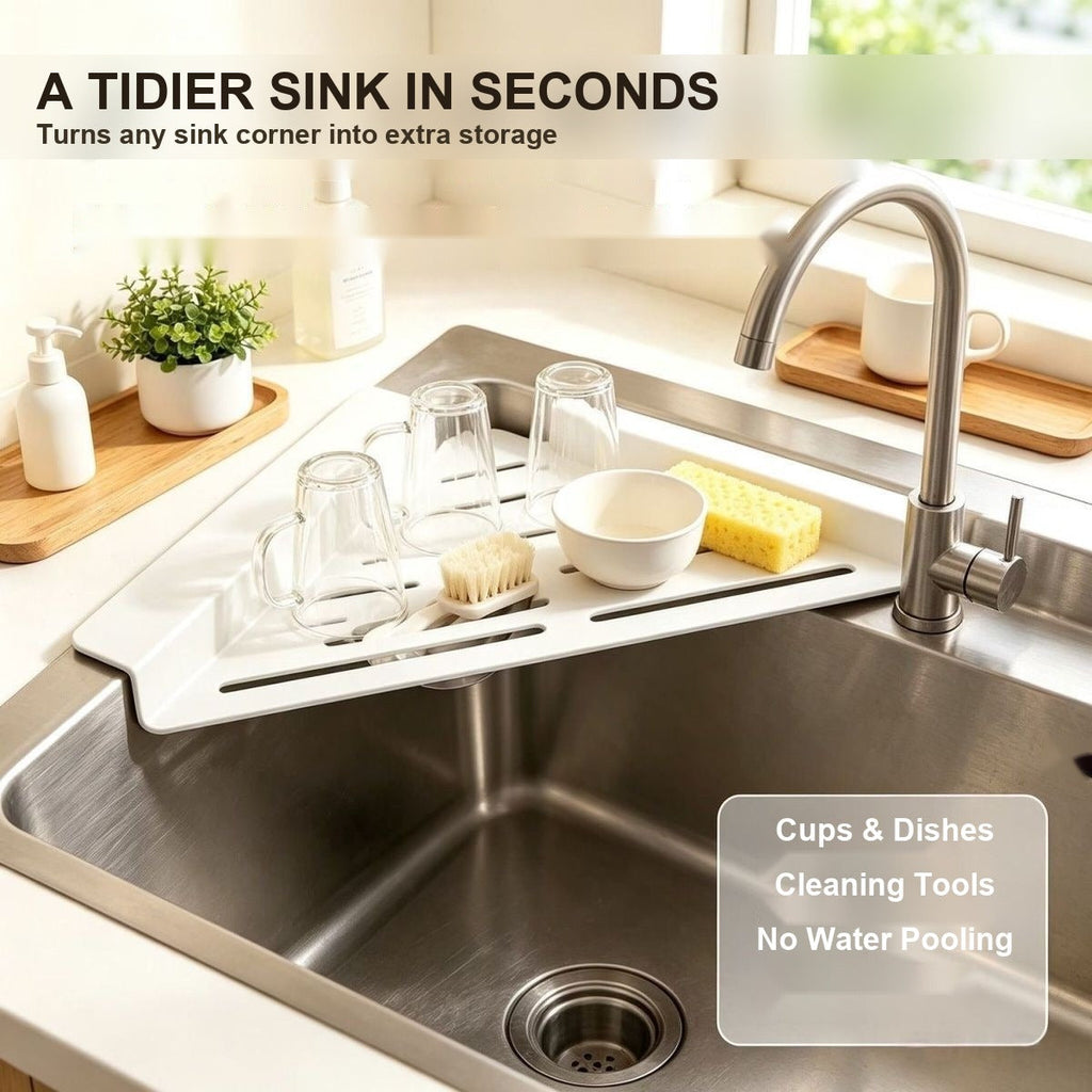 No-Drill Corner Sink Organizer Rack - Sponge & Dish Drying Rack