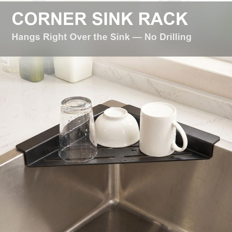 No-Drill Corner Sink Organizer Rack - Sponge & Dish Drying Rack