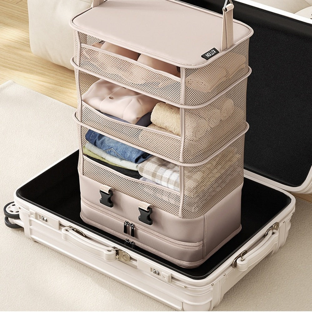 Collapsed organizer in luggage