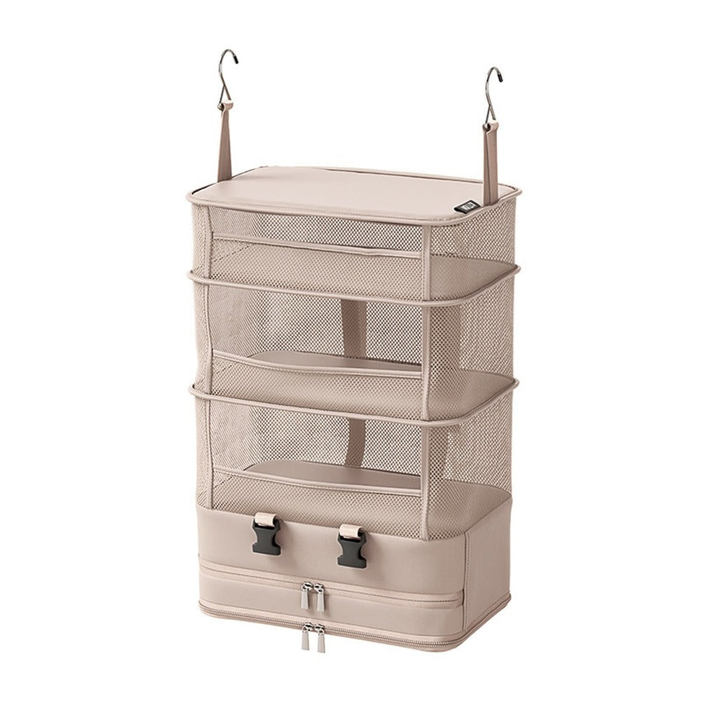 Beige hanging travel closet organizer