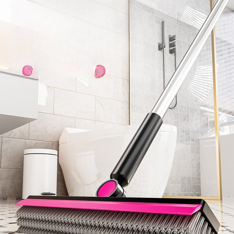 3-in-1 V-Shape Floor Scrub Brush with Detachable Squeegee Head - Long Handle Tile & Grout Cleaner