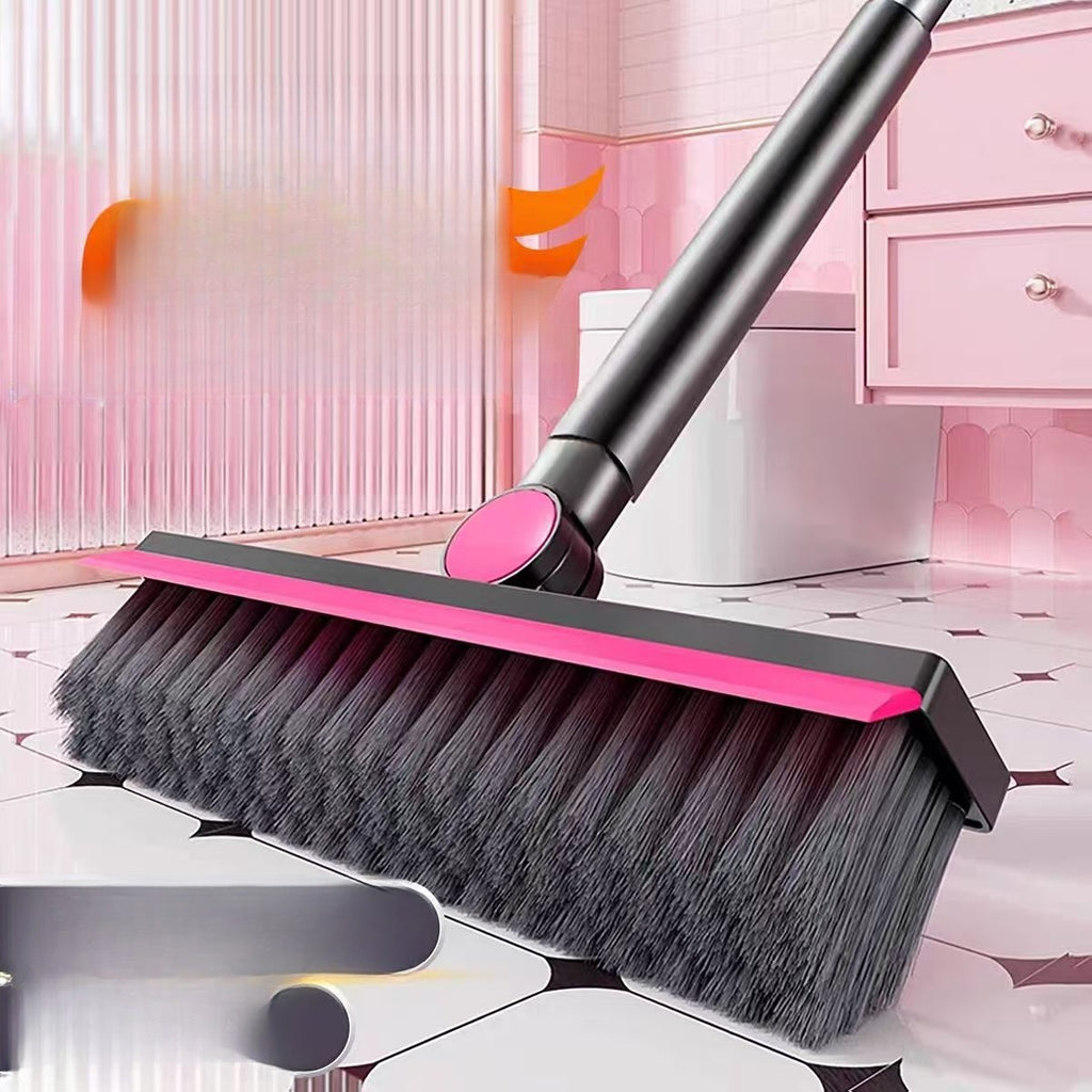 3-in-1 V-Shape Floor Scrub Brush with Detachable Squeegee Head - Long Handle Tile & Grout Cleaner