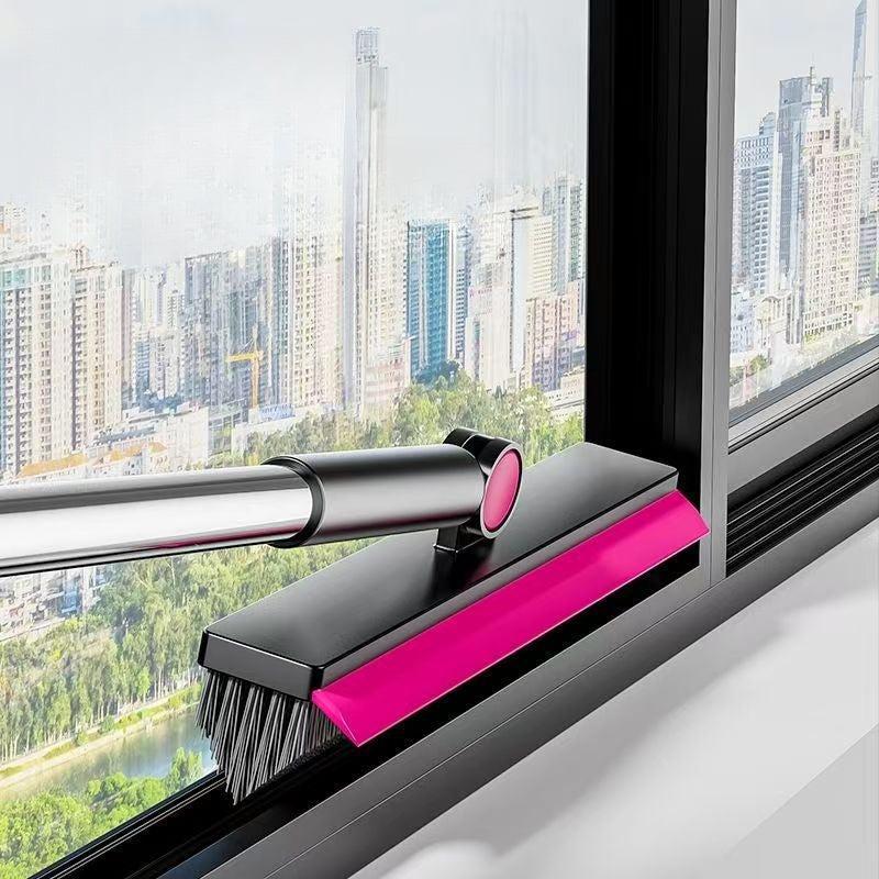3-in-1 V-Shape Floor Scrub Brush with Detachable Squeegee Head - Long Handle Tile & Grout Cleaner