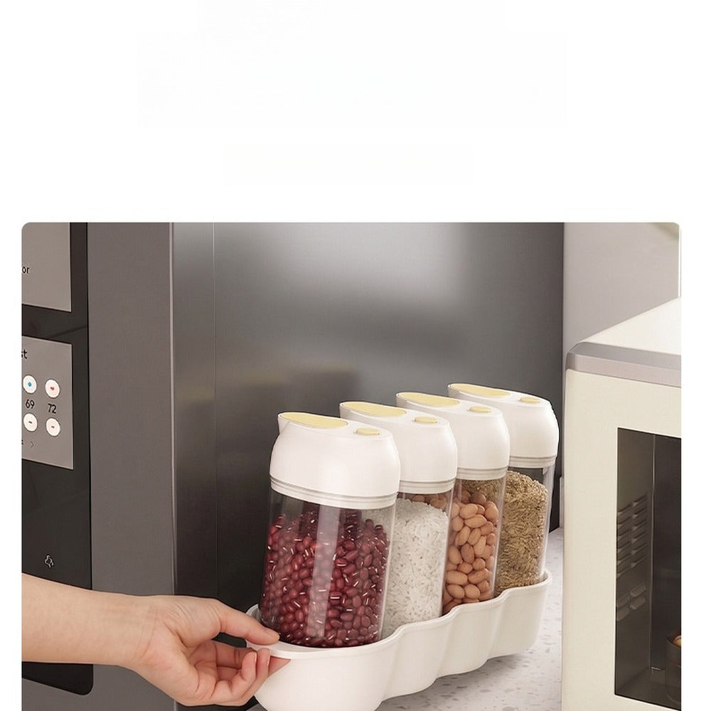 Grain jars in a narrow cabinet gap