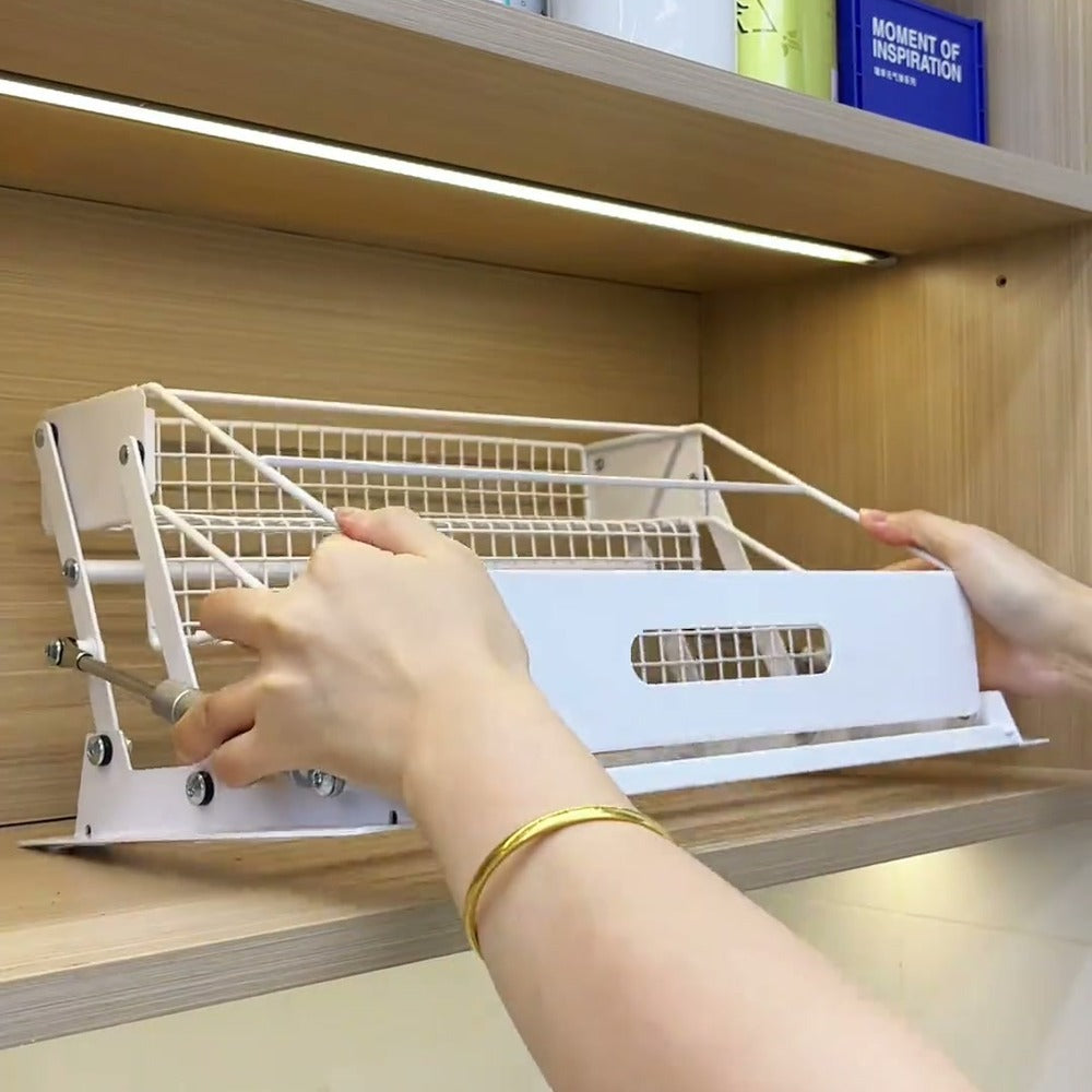 Pulling the folded rack down by its front handle
