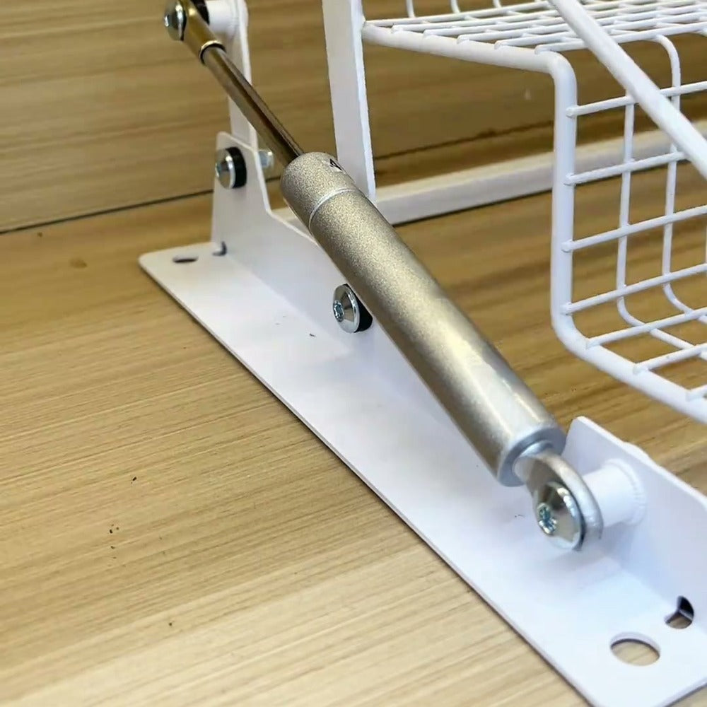 Hydraulic gas-spring lift arm close-up