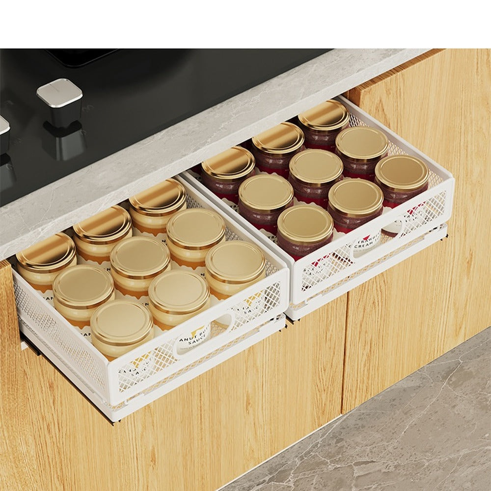 Low pull-out basket for spice jars