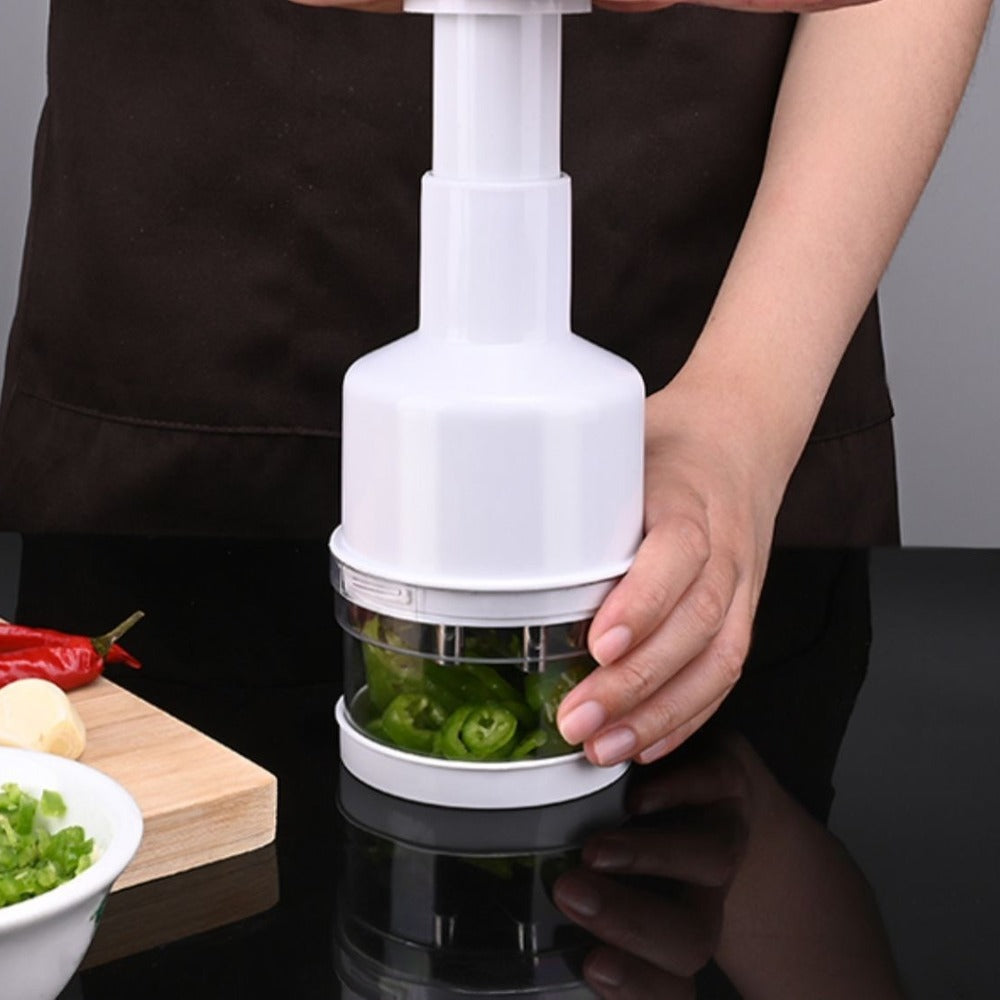 Chopping vegetables with the hand press chopper