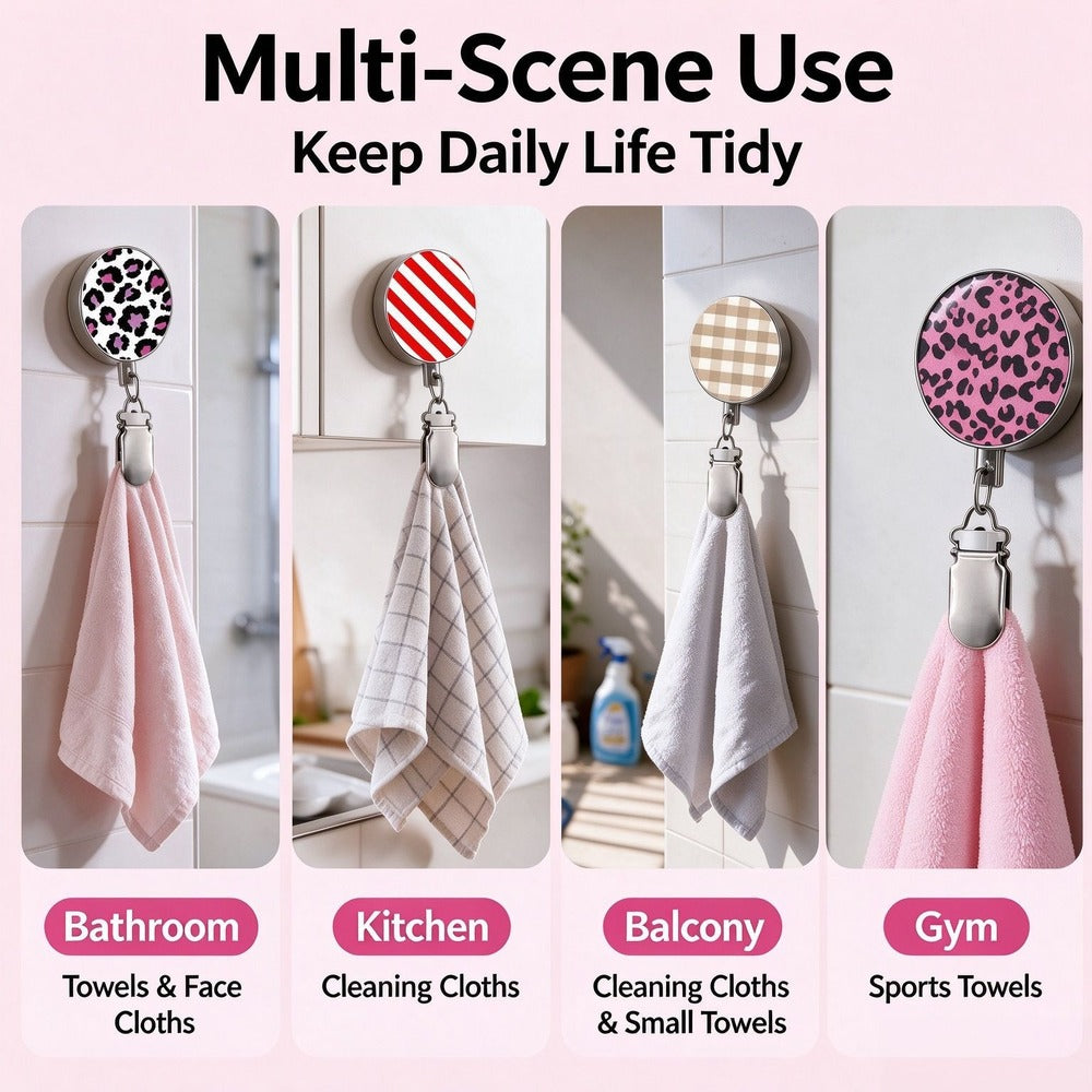 Towel clips in bathroom, kitchen and gym