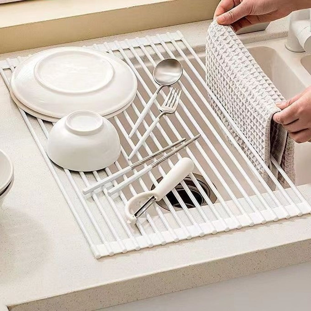 Dishes drying over the sink
