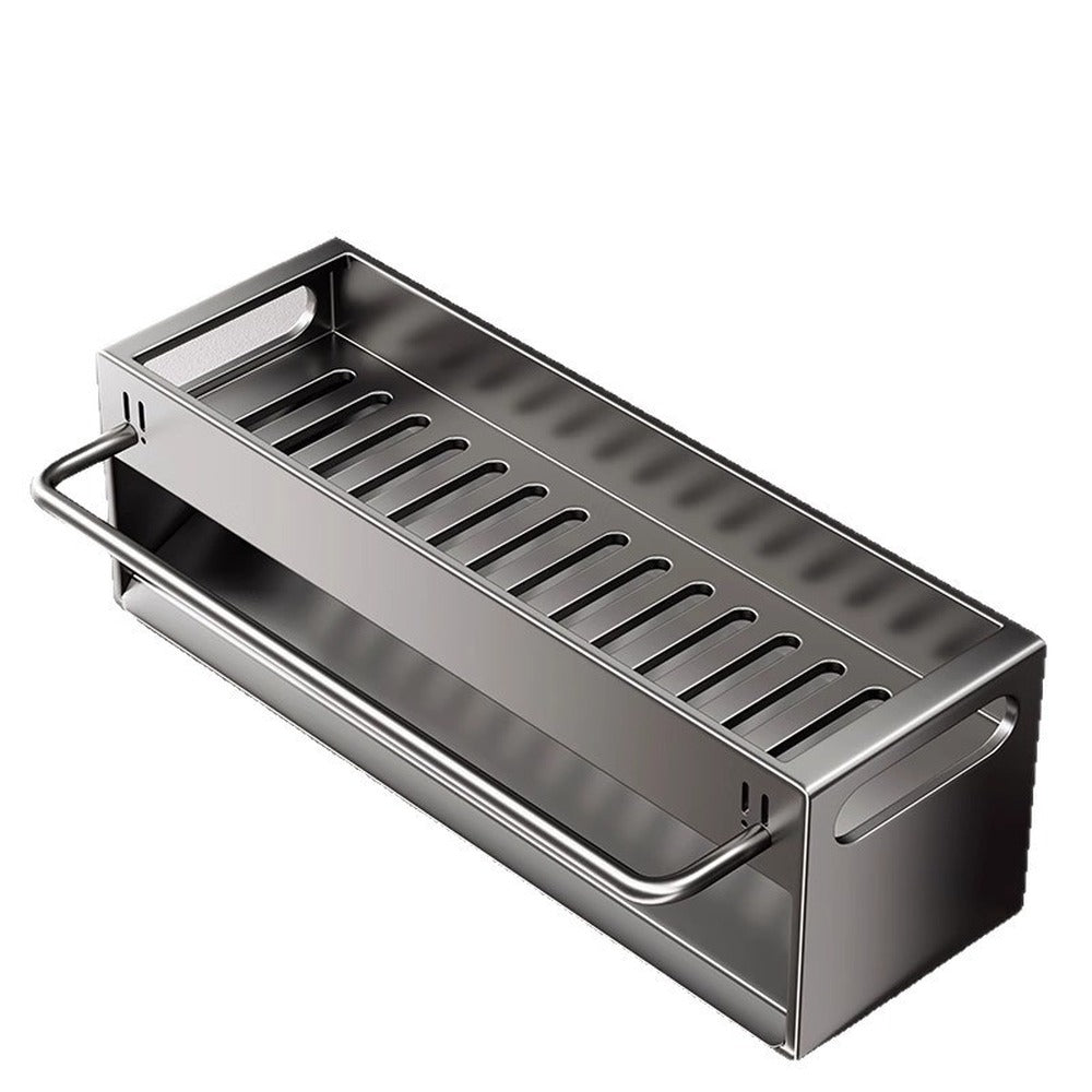 Sloped sink caddy with towel bar