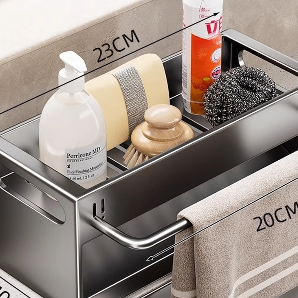 Gunmetal Gray 23 cm sloped sink caddy with towel bar