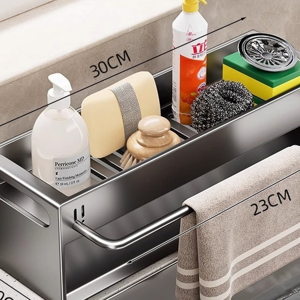 Gunmetal Gray 30 cm sloped sink caddy with towel bar