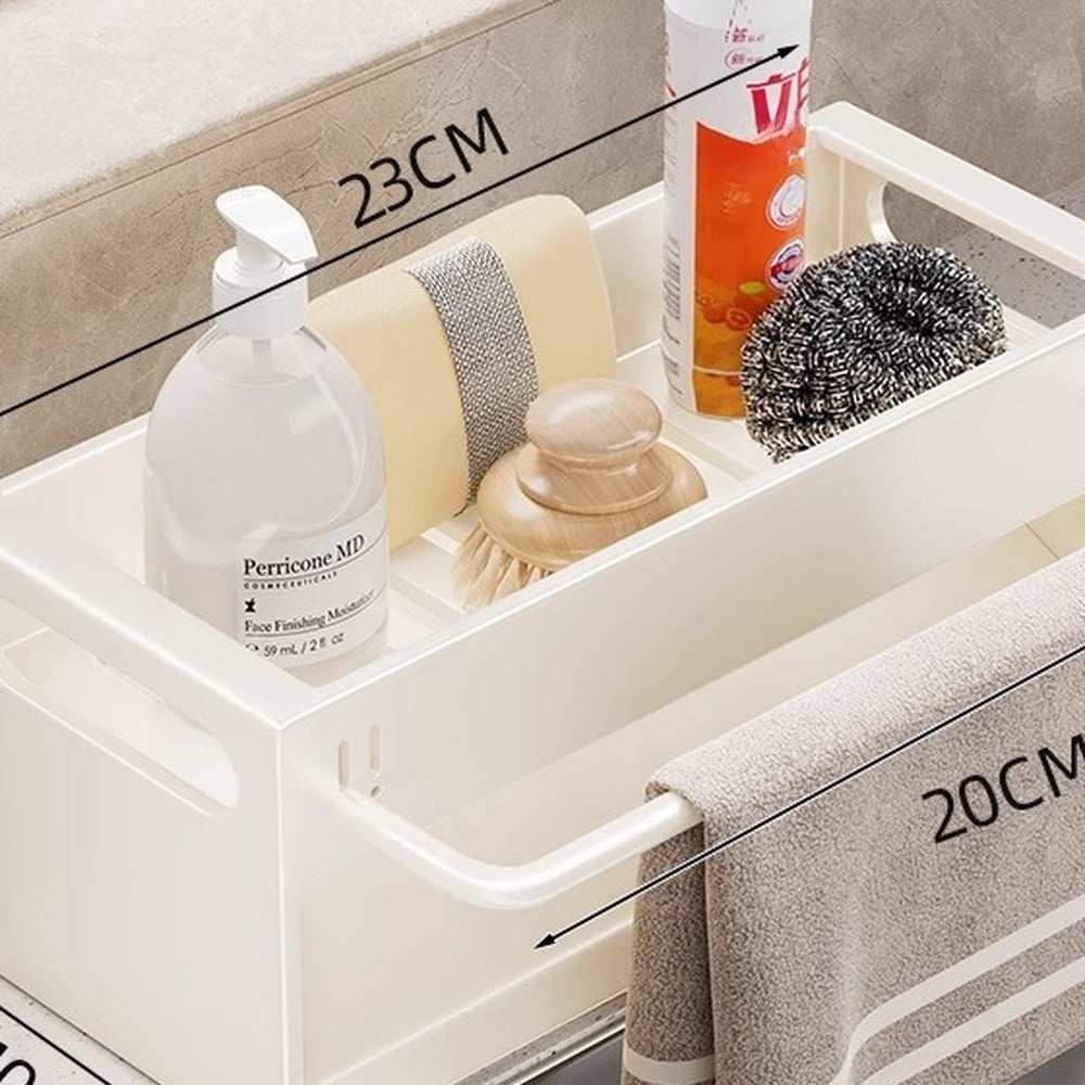 Cream White 23 cm sloped sink caddy with towel bar