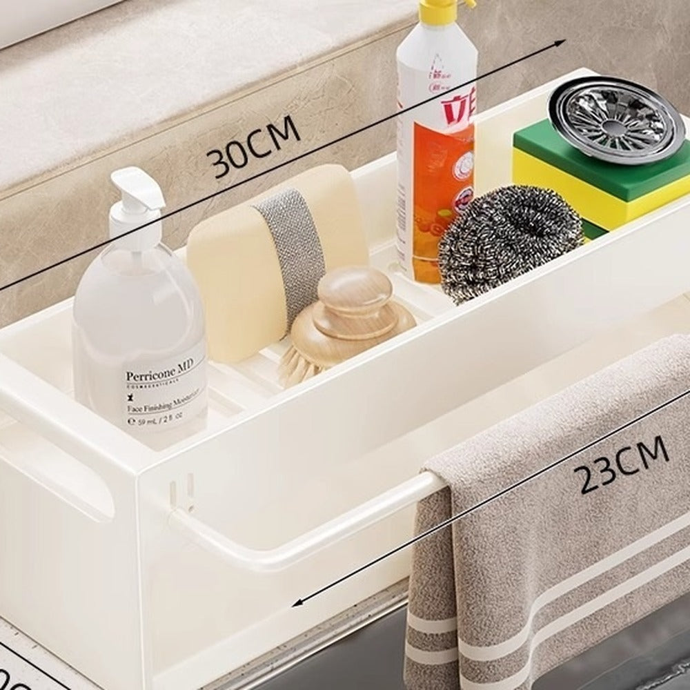 Cream White 30 cm sloped sink caddy with towel bar