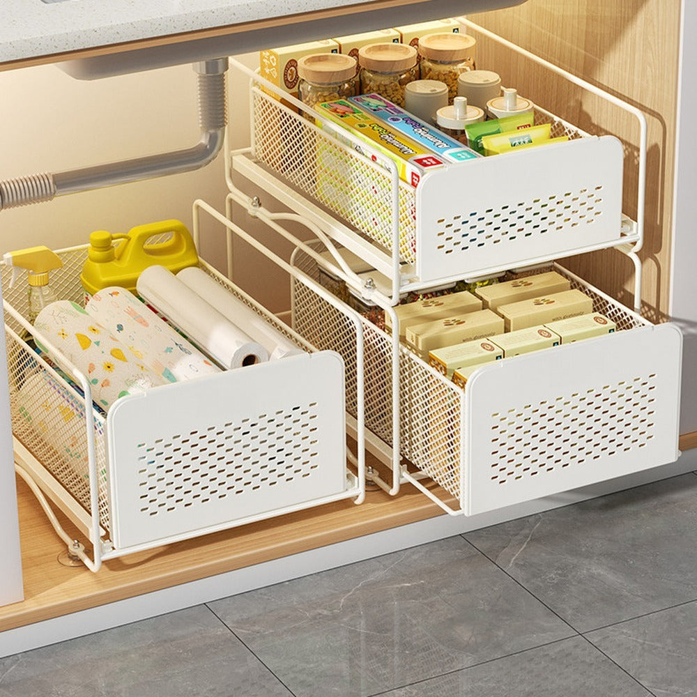 Sliding baskets with wrap and spice storage