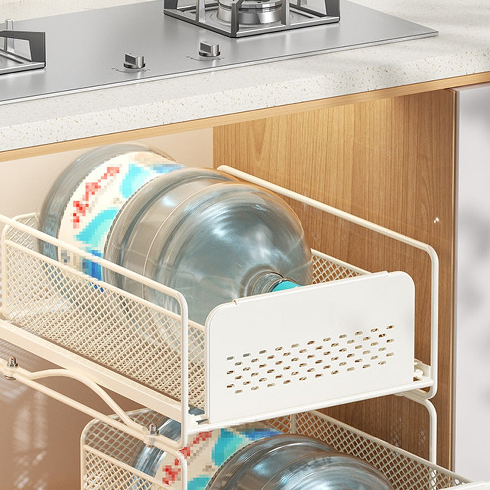 Drawer basket holding water jugs