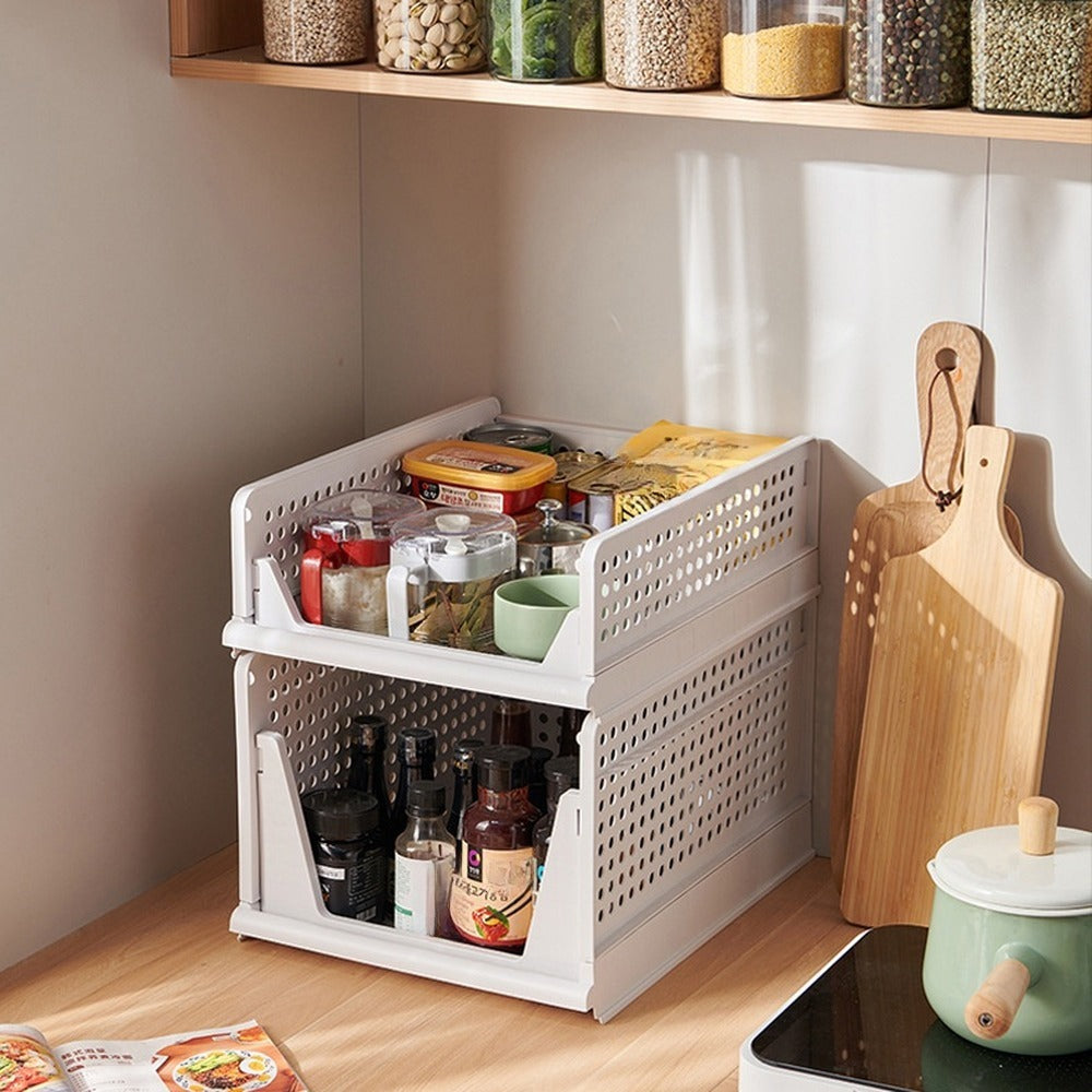 Pantry storage with stackable baskets
