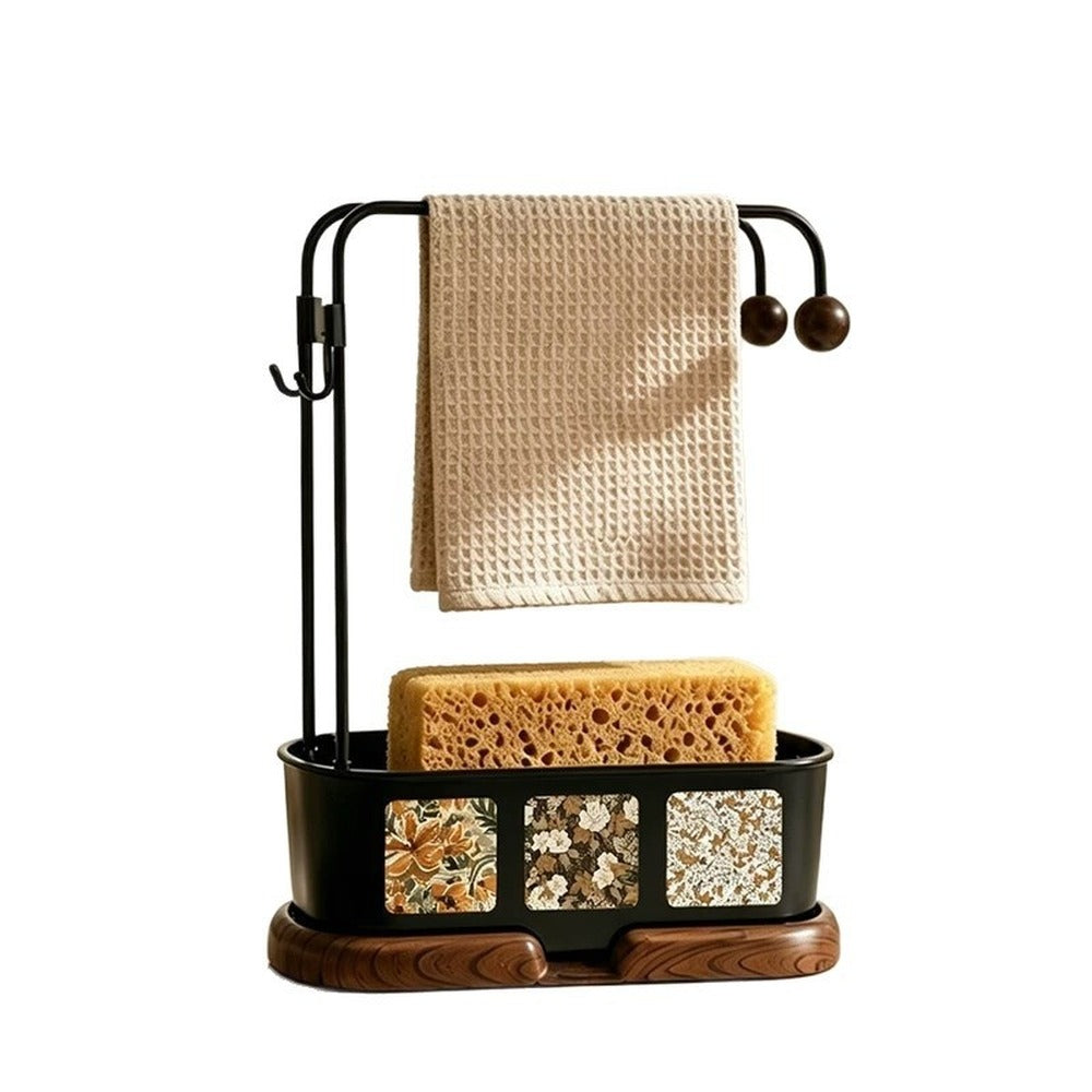 Vintage sink caddy with sponge and towel