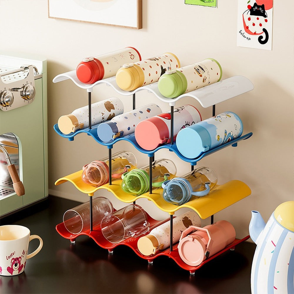 Wave cup rack holding water bottles