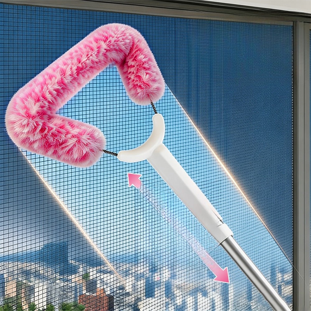 Pink window screen cleaning brush with telescoping handle