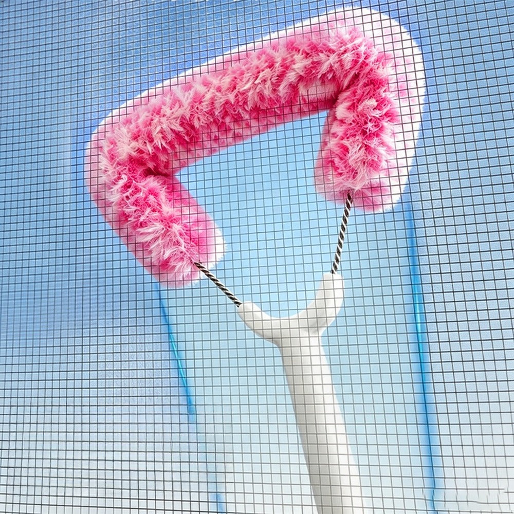Plush V-shaped brush wiping window mesh